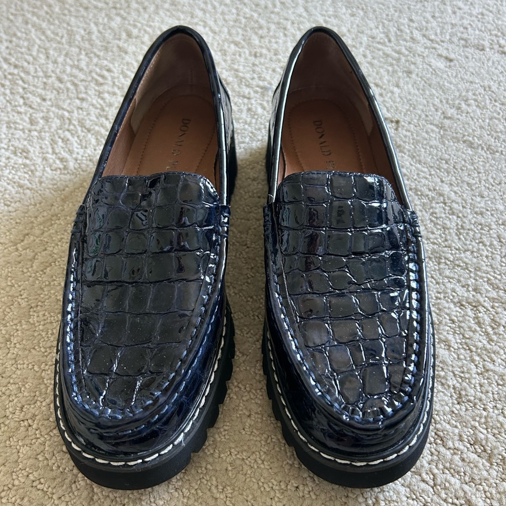 Donald Pliner Navy Croc-Embossed Leather Loafers